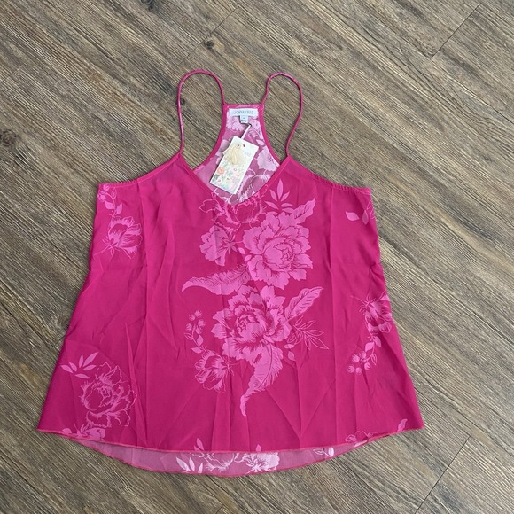 Johnny Was Etta Silk Blend‎ Cami Tank Top Pink Hawaiian Floral XSMALL XS NWT - Picture 3 of 7